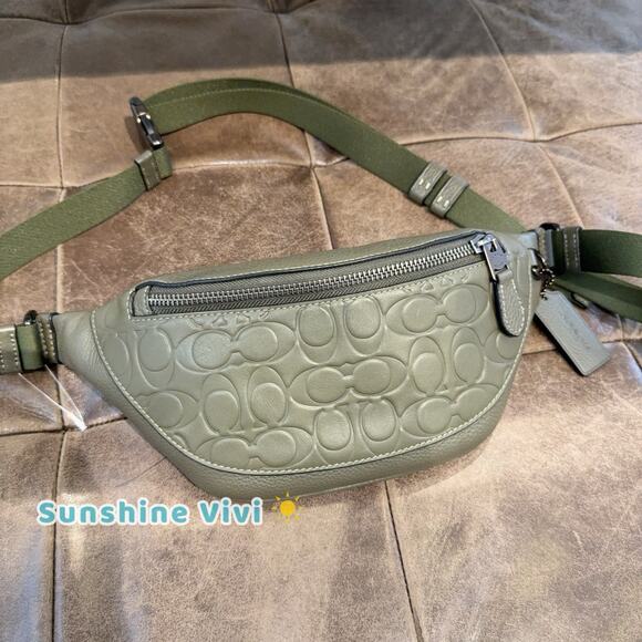 NWT Coach Warren Mini Belt Bag In Signature Leather OLIVE DRAB Caj34 - Picture 1 of 7